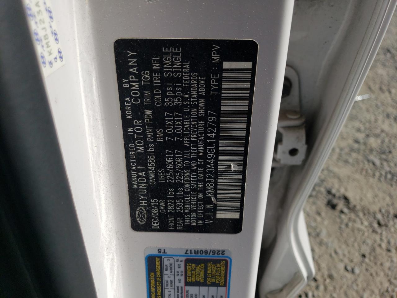 2016 Hyundai Tucson Se VIN: KM8J23A49GU142797 Lot: 61286885