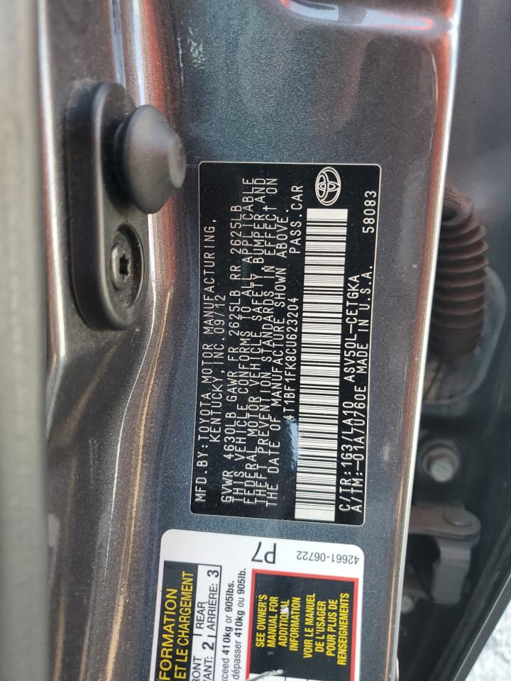 2012 Toyota Camry Base VIN: 4T1BF1FK8CU623204 Lot: 62506965