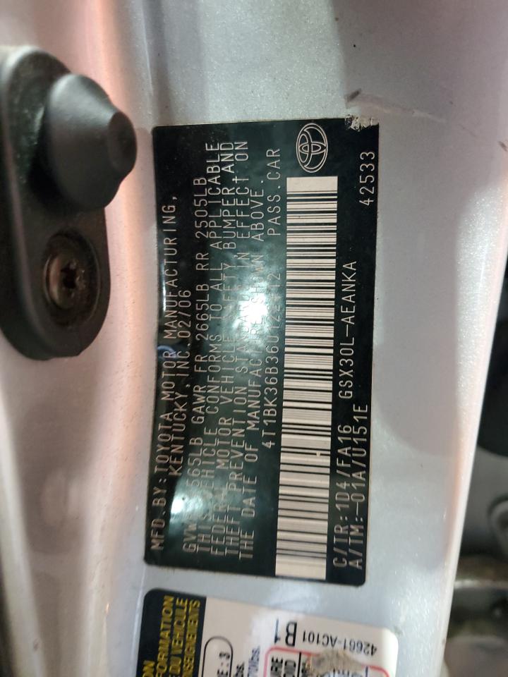 2006 Toyota Avalon Xl VIN: 4T1BK36B36U122412 Lot: 62183205