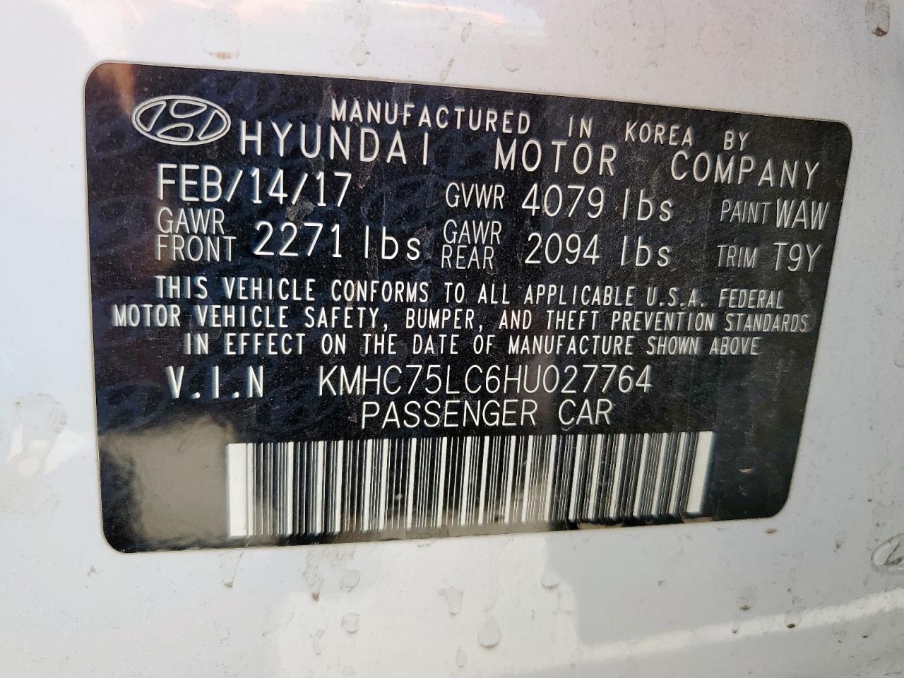 2017 Hyundai Ioniq Sel VIN: KMHC75LC6HU027764 Lot: 61683165