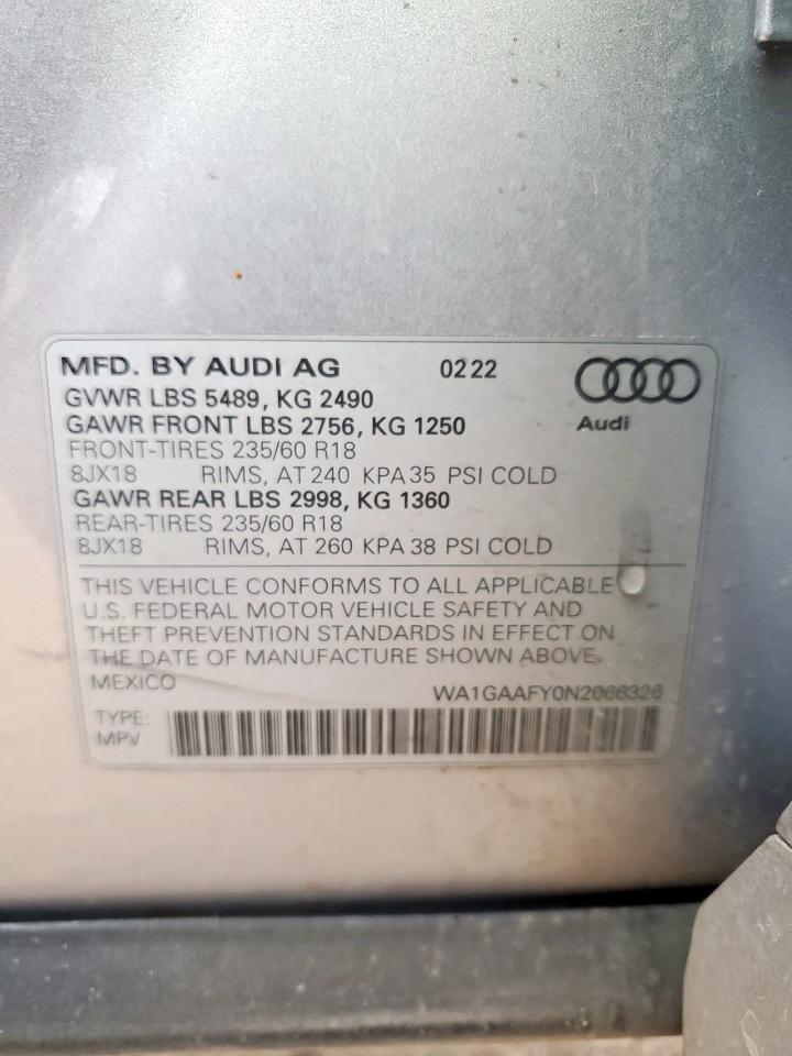 2022 Audi Q5 Premium 45 VIN: WA1GAAFY0N2066326 Lot: 62958665