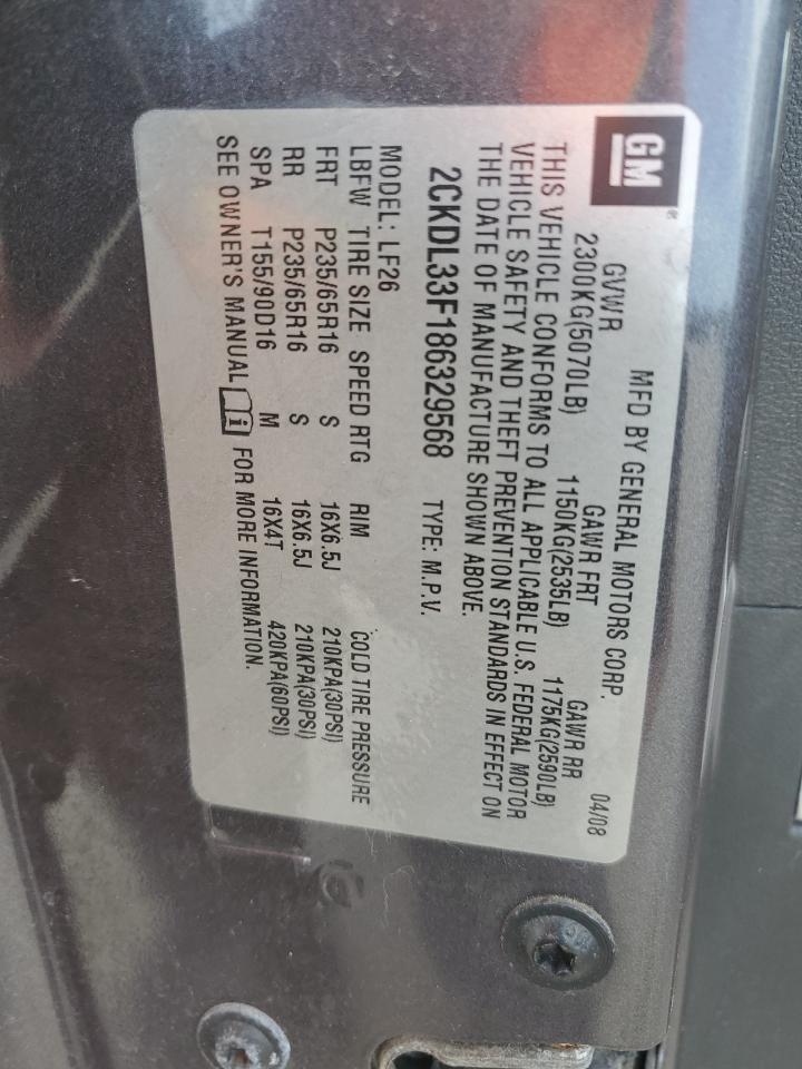 2008 Pontiac Torrent VIN: 2CKDL33F186329568 Lot: 62499695