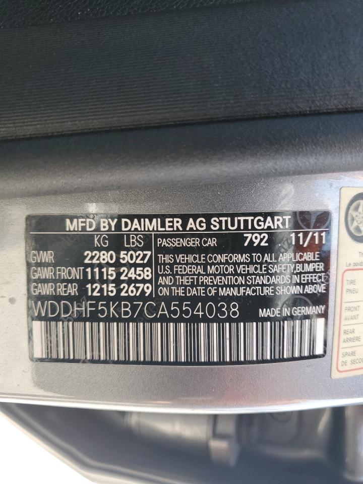 2012 Mercedes-Benz E 350 VIN: WDDHF5KB7CA554038 Lot: 62915125
