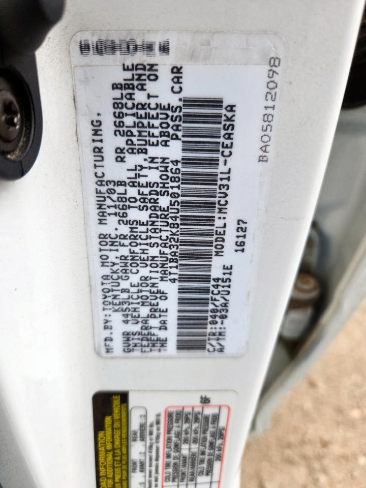 2004 Toyota Camry Se VIN: 4T1BA32K84U501864 Lot: 62235145