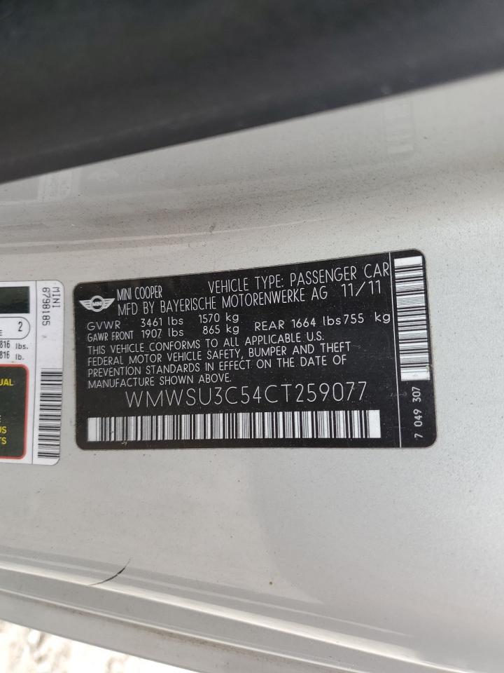 MINI COOPER 2012 VIN WMWSU3C54CT259077 photo 12