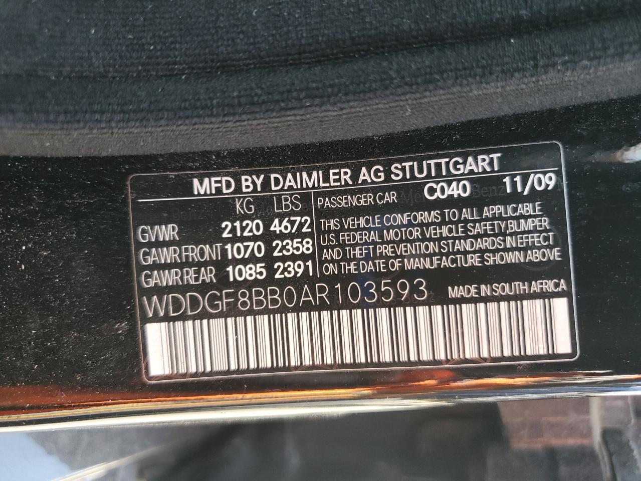 2010 Mercedes-Benz C 300 4Matic VIN: WDDGF8BB0AR103593 Lot: 61450945