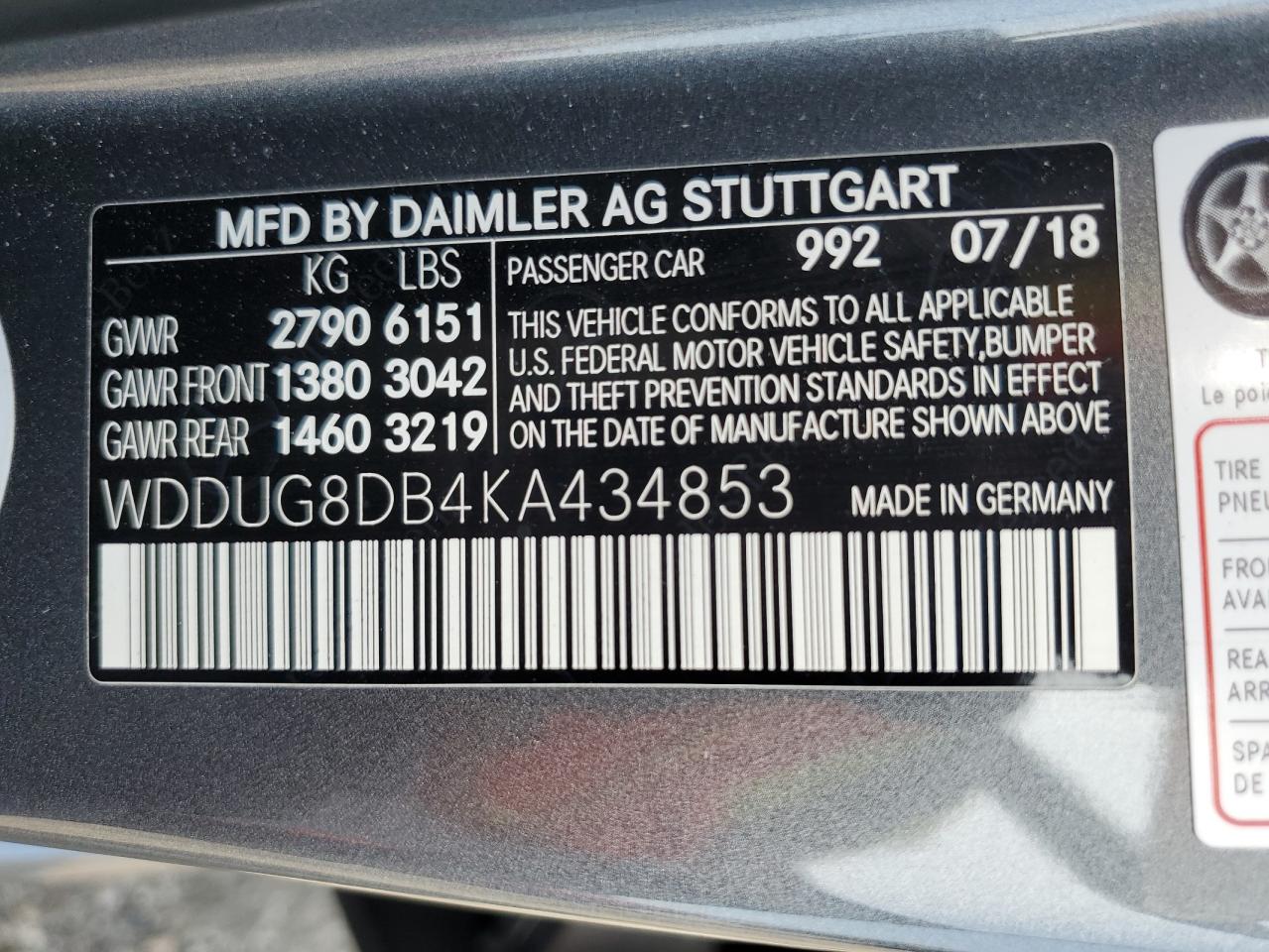 MERCEDES-BENZ S-CLASS 2019 VIN WDDUG8DB4KA434853 фото 12