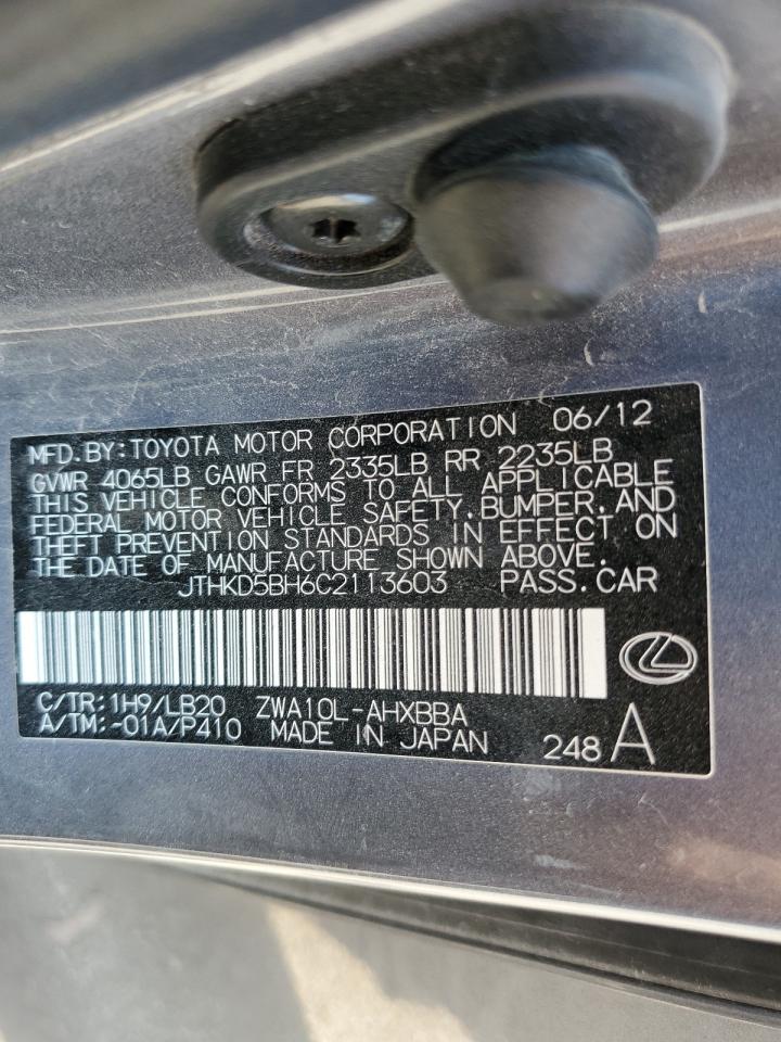 2012 Lexus Ct 200 VIN: JTHKD5BH6C2113603 Lot: 58164145