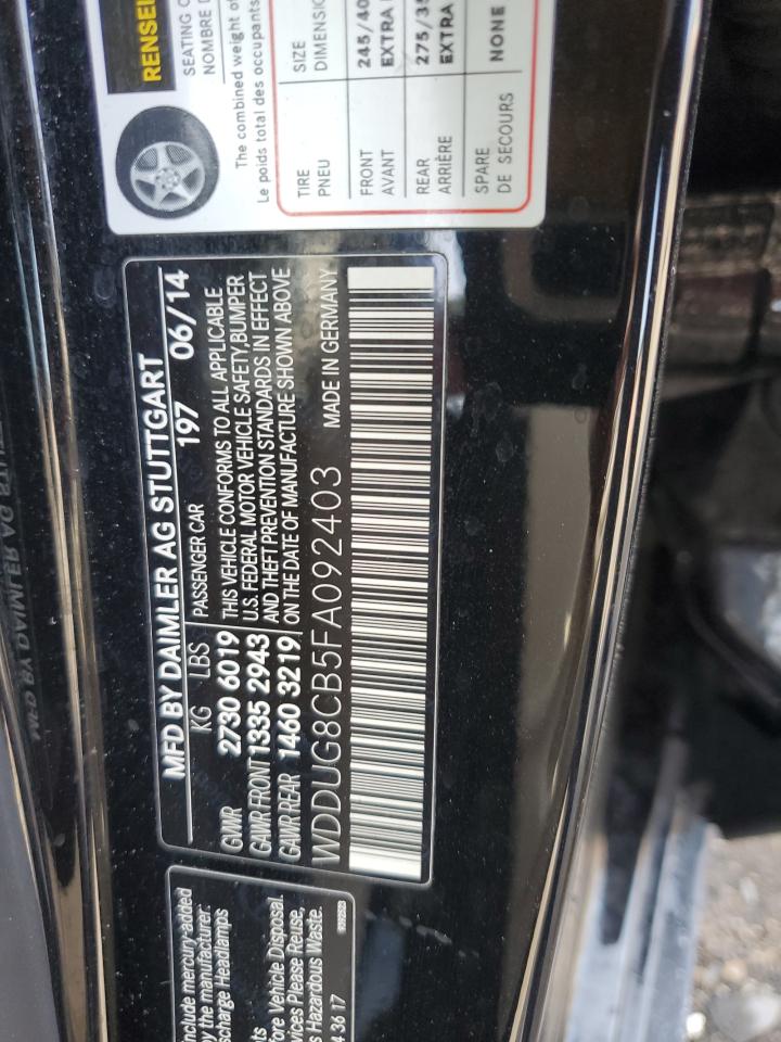 2015 Mercedes-Benz S 550 VIN: WDDUG8CB5FA092403 Lot: 60487155