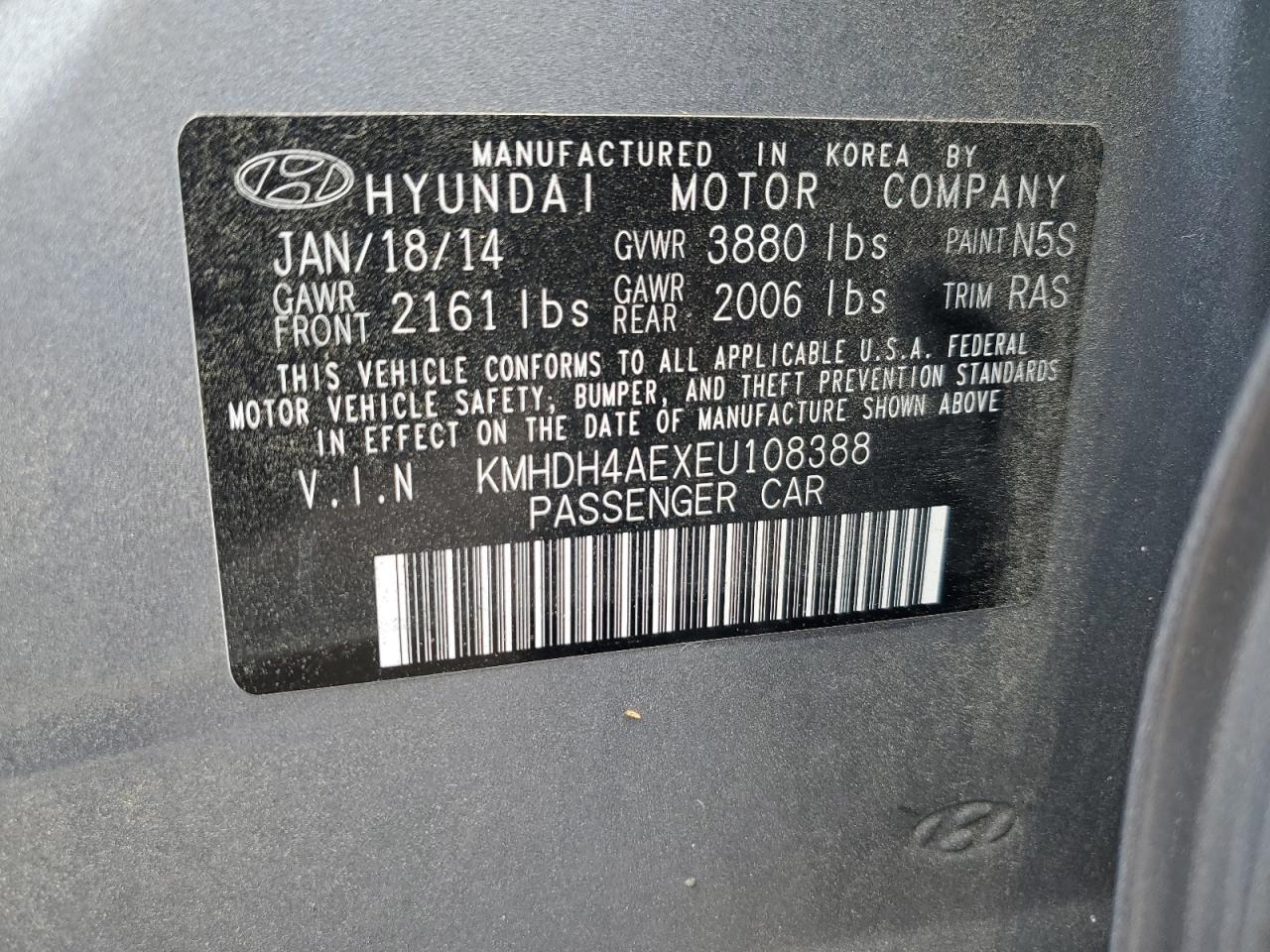 2014 Hyundai Elantra Se VIN: KMHDH4AEXEU108388 Lot: 63247155