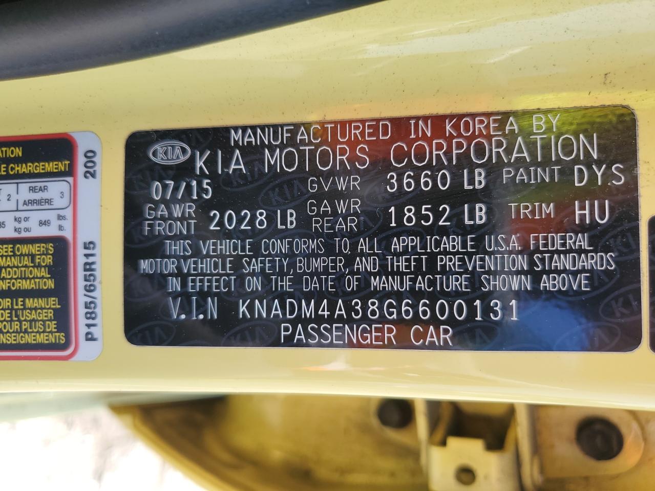 2016 Kia Rio Lx VIN: KNADM4A38G6600131 Lot: 63007585