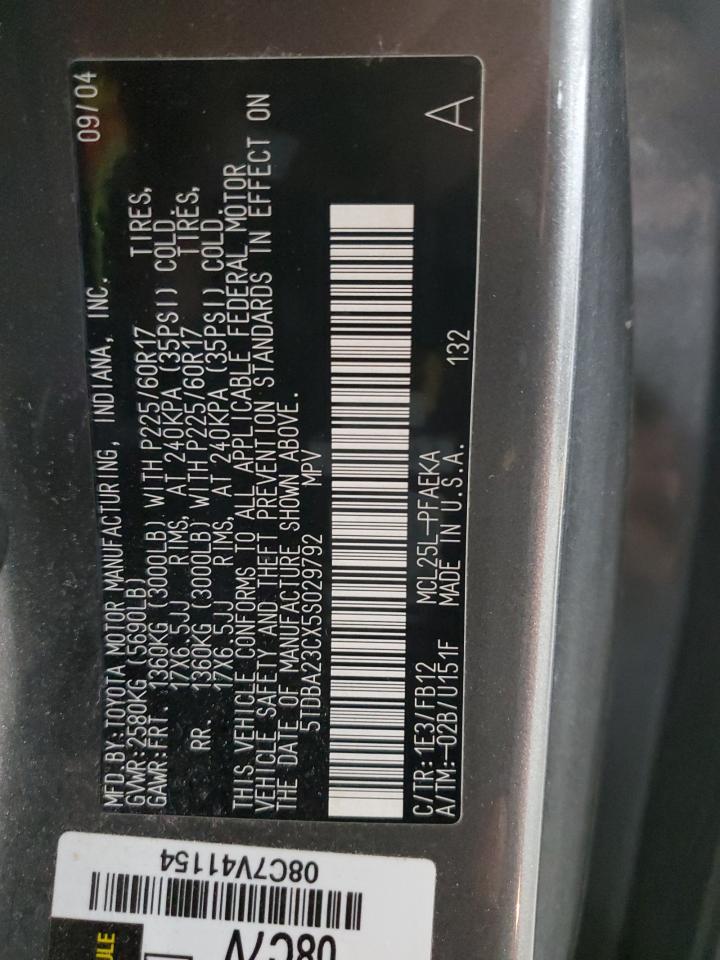 2005 Toyota Sienna Le VIN: 5TDBA23CX5S029792 Lot: 60348995