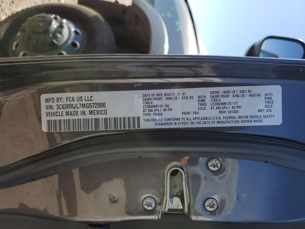 2021 Ram 3500 Laramie VIN: 3C63RRJL7MG572000 Lot: 61863655