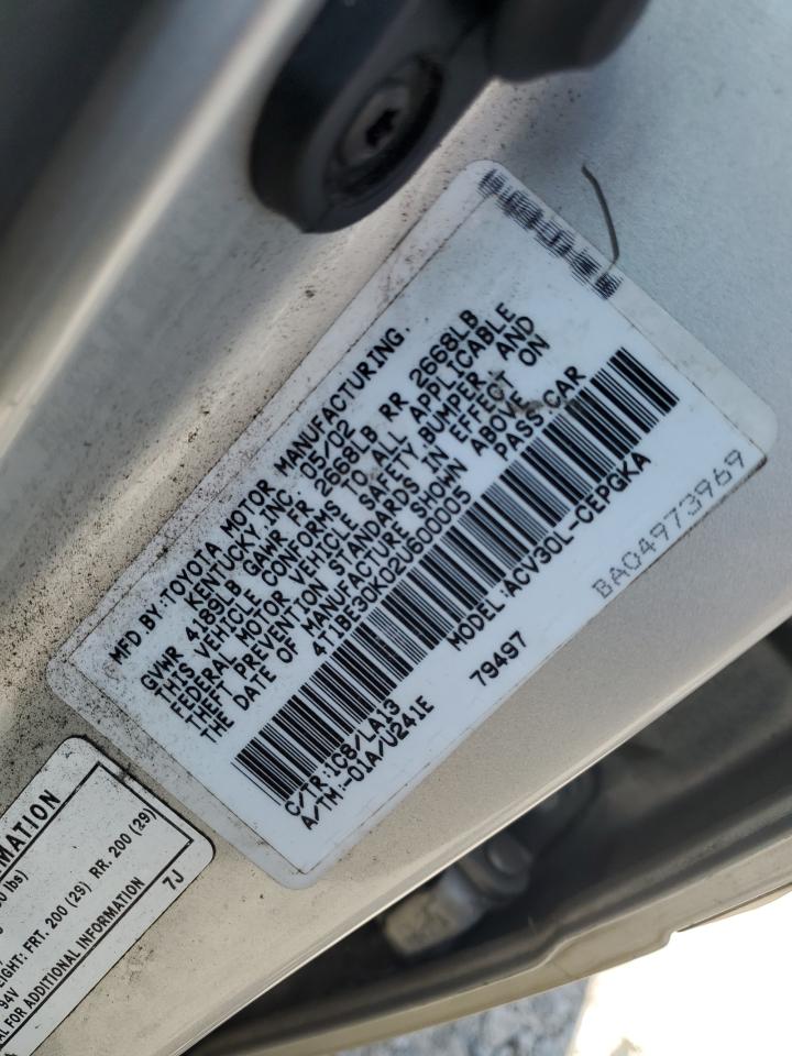 2002 Toyota Camry Le VIN: 4T1BE30K02U600005 Lot: 62292495