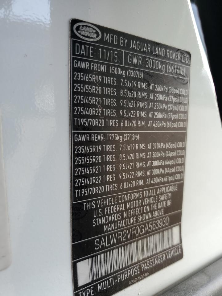 LAND ROVER RANGEROVER 2016 VIN SALWR2VF0GA563930 фото 13