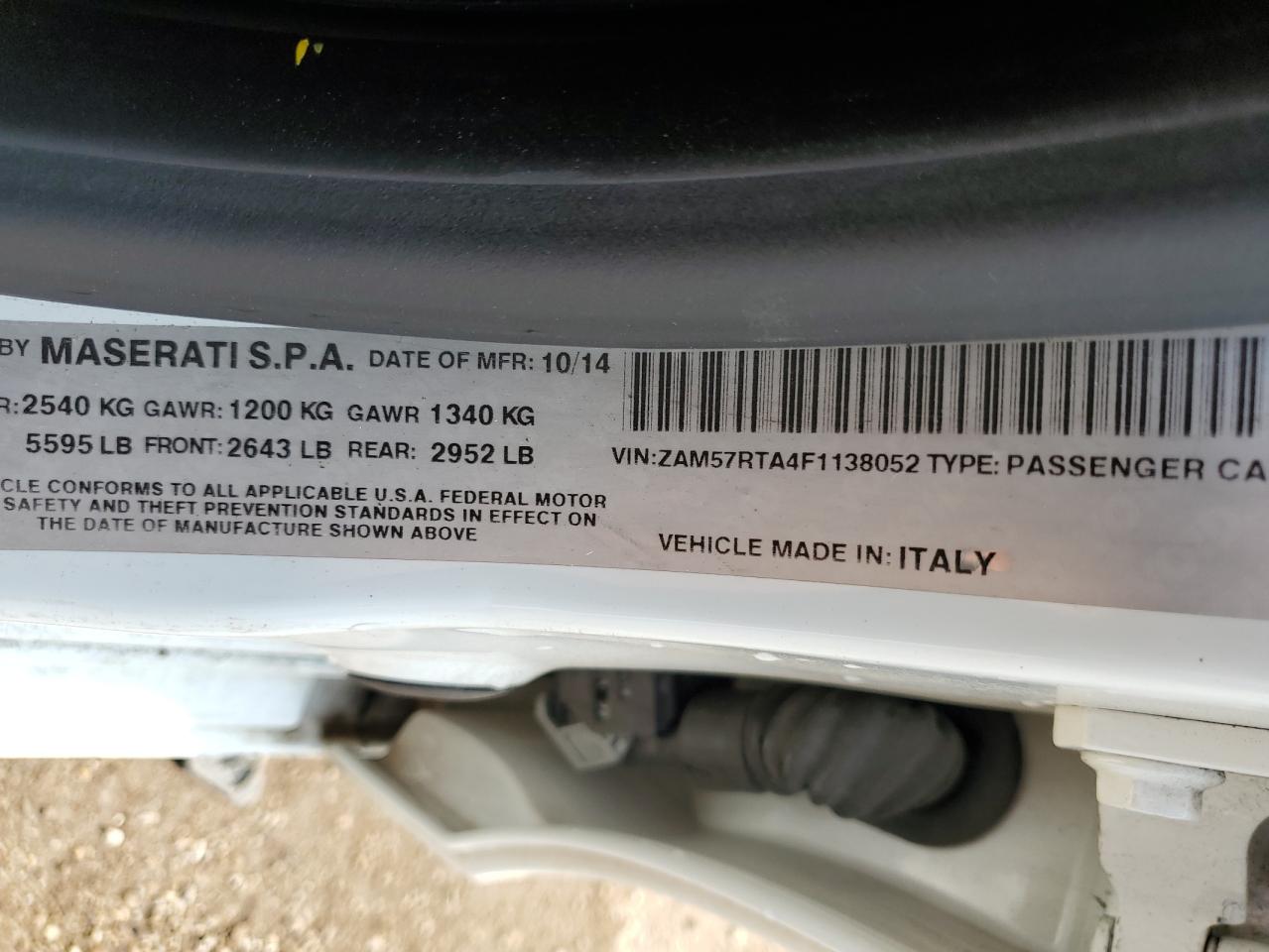 2015 Maserati Ghibli S VIN: ZAM57RTA4F1138052 Lot: 61071715