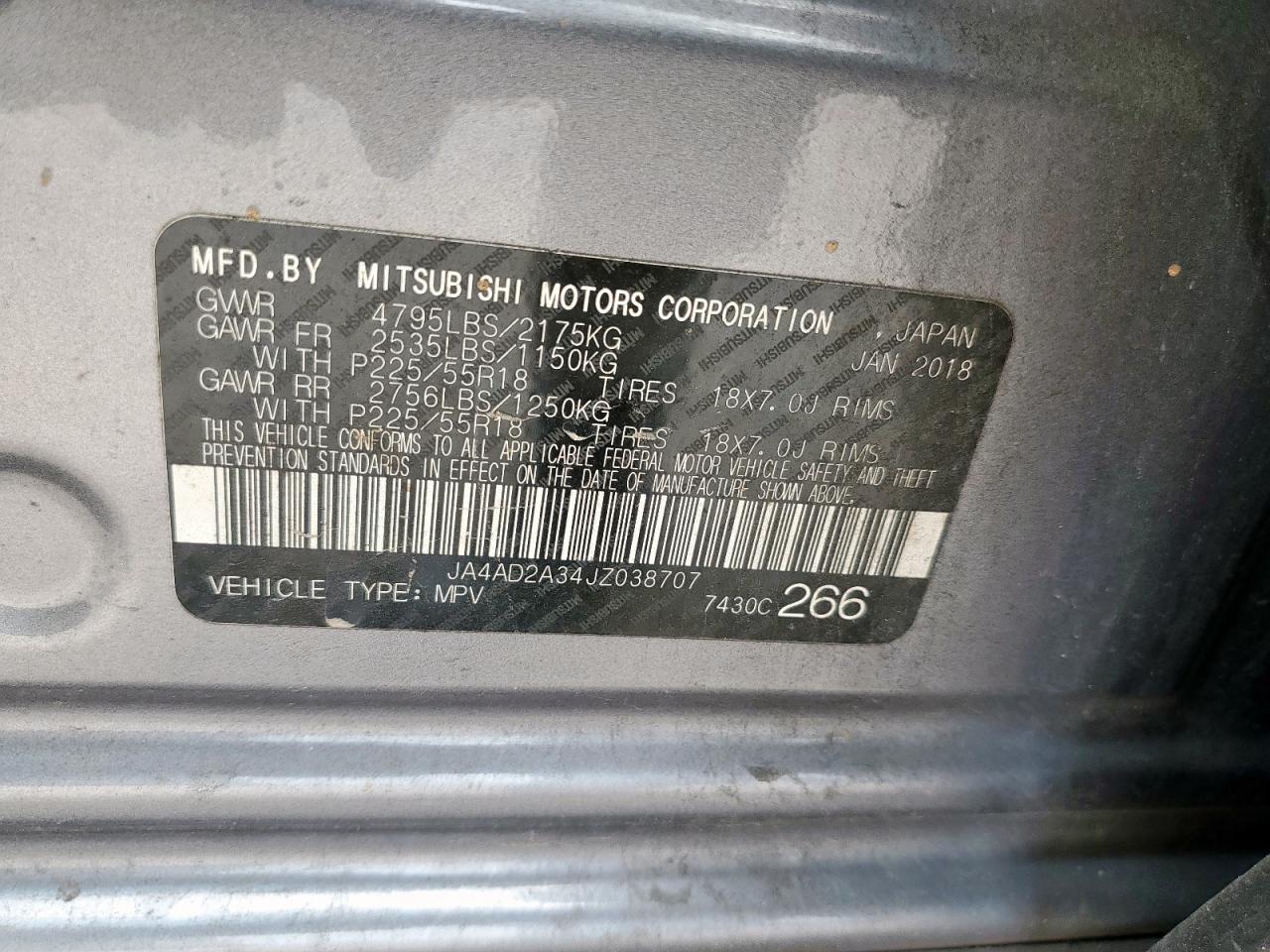 2018 Mitsubishi Outlander Es VIN: JA4AD2A34JZ038707 Lot: 62949645