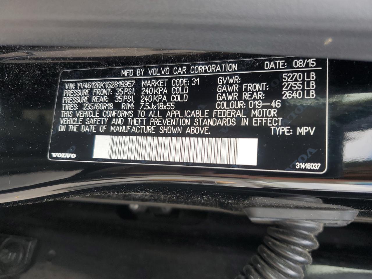 2016 Volvo Xc60 T5 Premier VIN: YV4612RK1G2819957 Lot: 61799735
