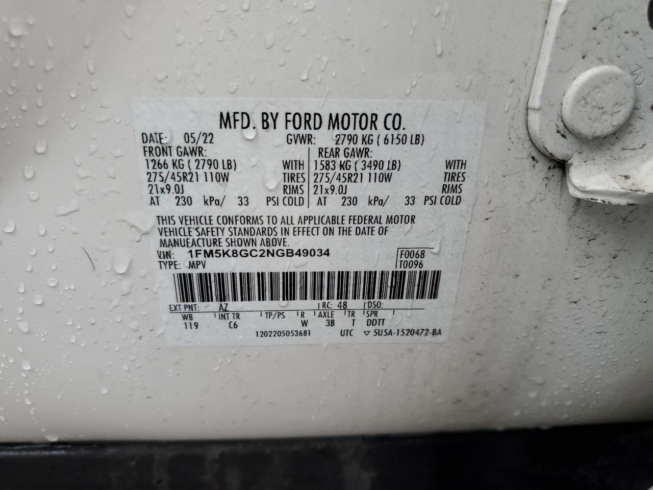 2022 Ford Explorer St VIN: 1FM5K8GC2NGB49034 Lot: 61392945
