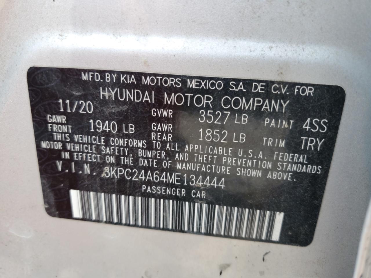2021 Hyundai Accent Se VIN: 3KPC24A64ME134444 Lot: 59804165