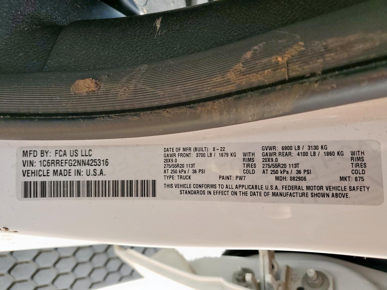 2022 Ram 1500 Big Horn/Lone Star VIN: 1C6RREFG2NN425316 Lot: 61766825