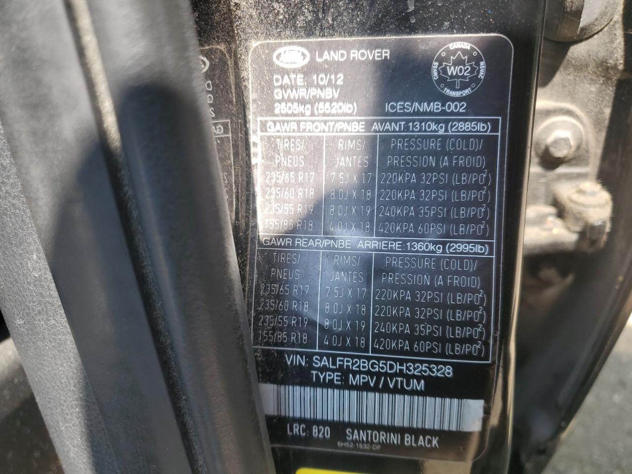2013 Land Rover Lr2 Hse VIN: SALFR2BG5DH325328 Lot: 61949075