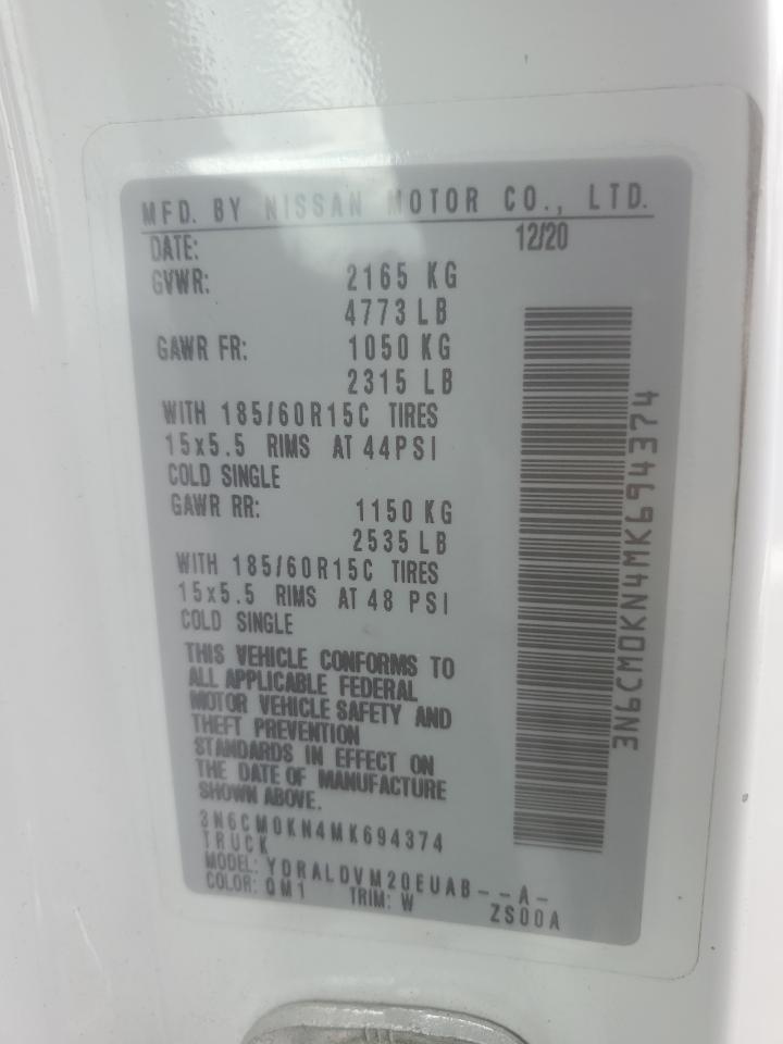 2021 Nissan Nv200 2.5S VIN: 3N6CM0KN4MK694374 Lot: 60213375