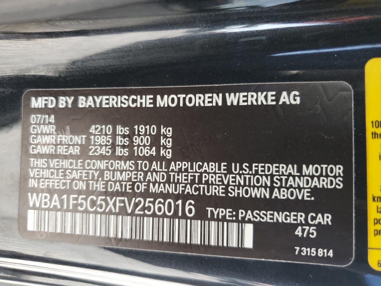 2015 BMW 228 I VIN: WBA1F5C5XFV256016 Lot: 62587715