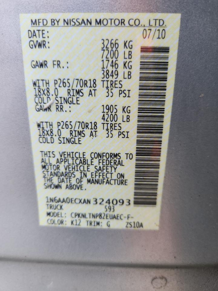 2010 Nissan Titan Xe VIN: 1N6AA0ECXAN324093 Lot: 59916695