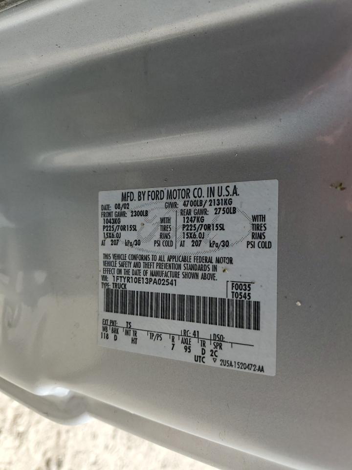 2003 Ford Ranger VIN: 1FTYR10E13PA02541 Lot: 62567705