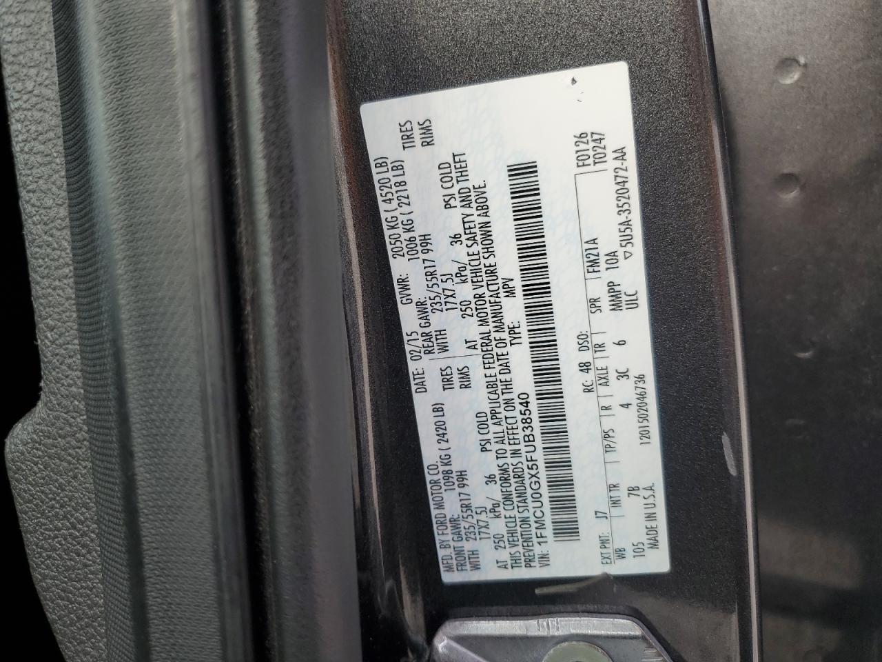 FORD ESCAPE 2015 VIN 1FMCU0GX5FUB38540 фото 13