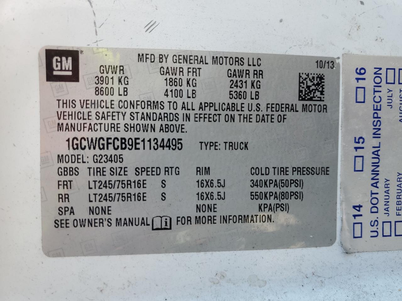 2014 Chevrolet Express G2500 VIN: 1GCWGFCB9E1134495 Lot: 58049315