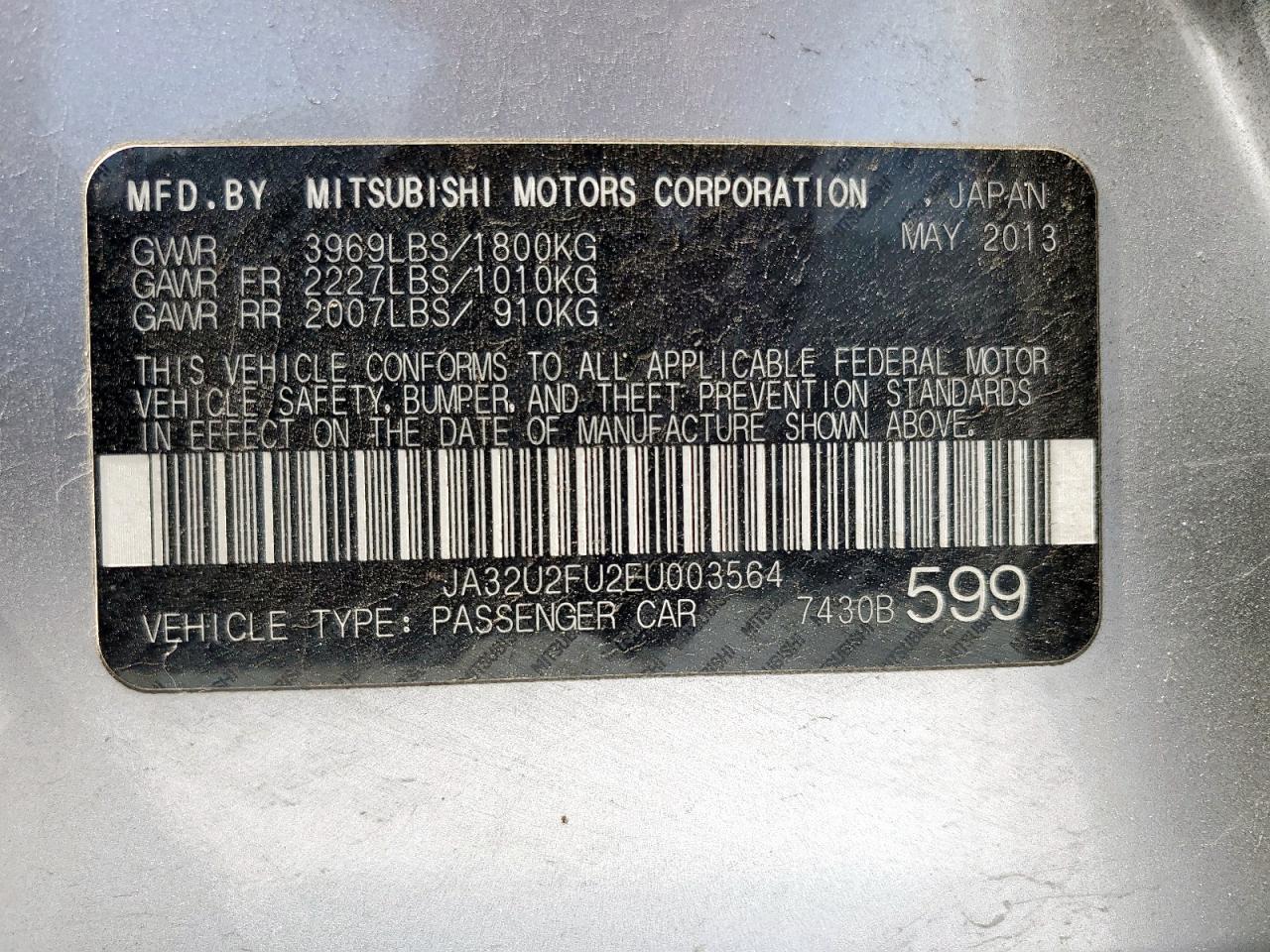 2014 Mitsubishi Lancer Es/Es Sport VIN: JA32U2FU2EU003564 Lot: 57644285