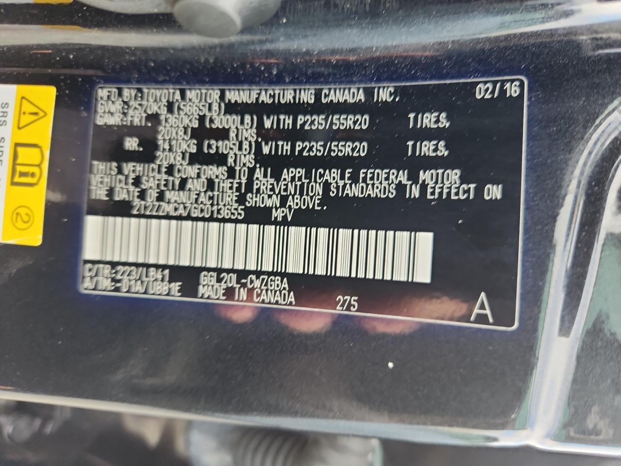 2016 Lexus Rx 350 VIN: 2T2ZZMCA7GC013655 Lot: 62193415