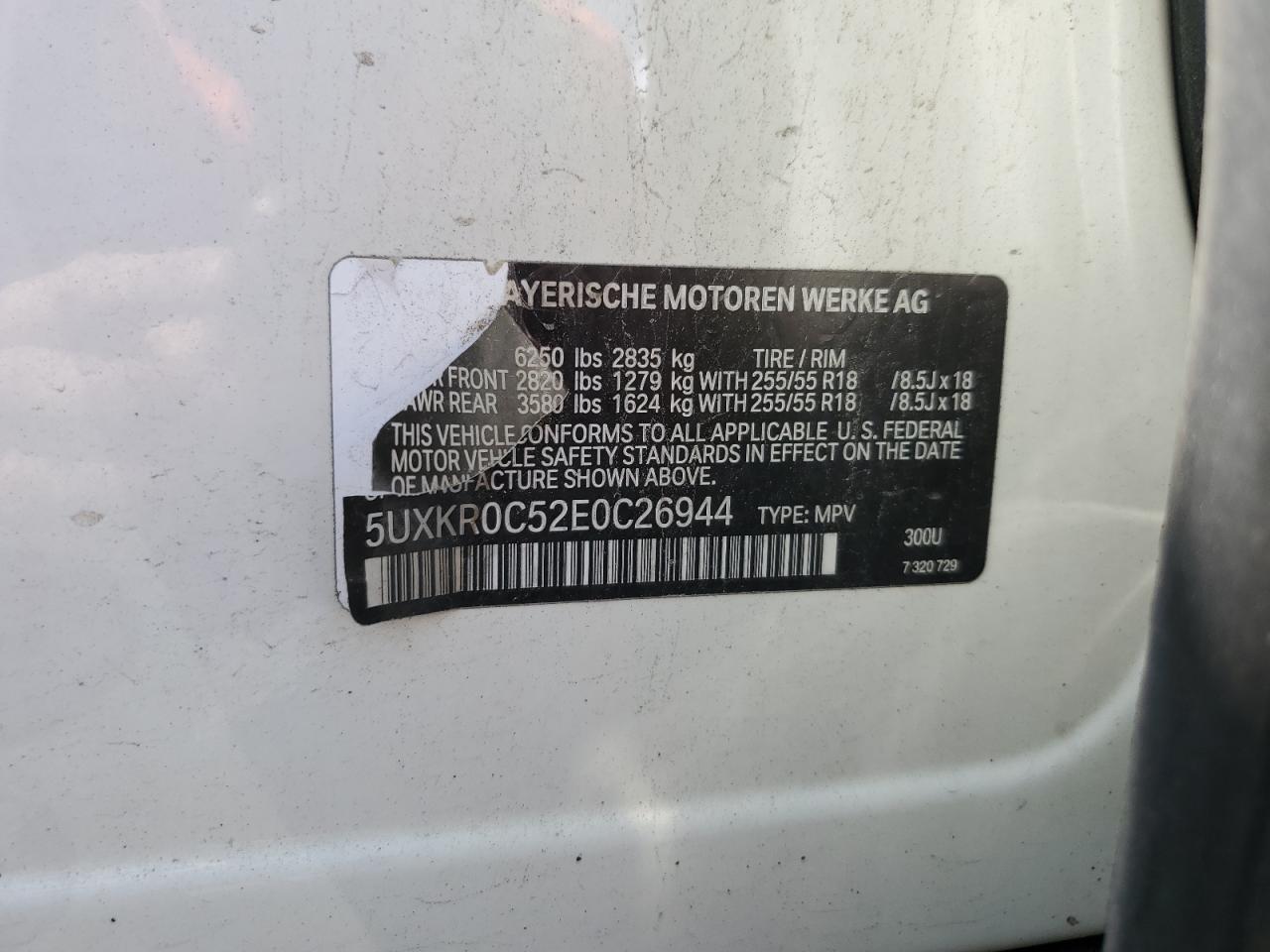 2014 BMW X5 xDrive35I VIN: 5UXKR0C52E0C26944 Lot: 61411655