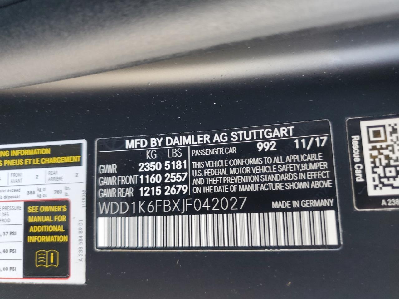 2018 Mercedes-Benz E 400 VIN: WDD1K6FBXJF042027 Lot: 62422625