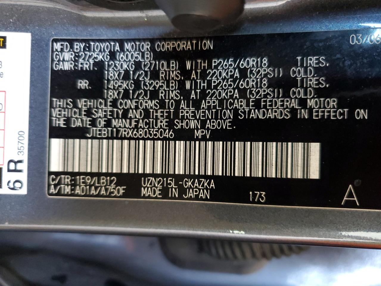 2006 Toyota 4Runner Limited VIN: JTEBT17RX68035046 Lot: 62485085