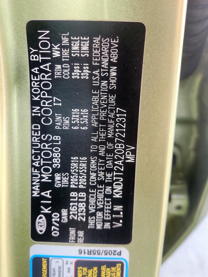 2011 Kia Soul + VIN: KNDJT2A20B7212317 Lot: 62645555