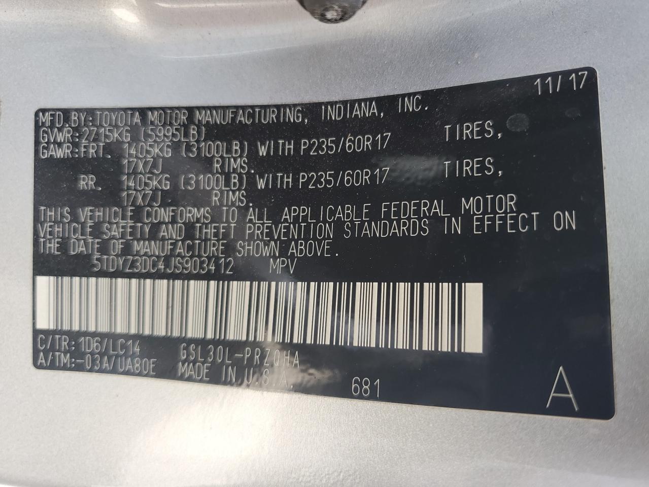 2018 Toyota Sienna Xle VIN: 5TDYZ3DC4JS903412 Lot: 62653285