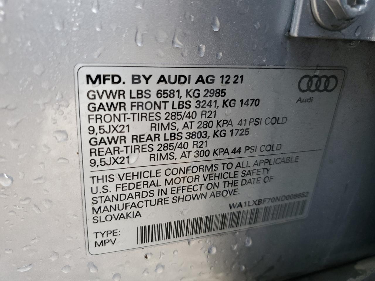 2022 Audi Q7 Premium Plus VIN: WA1LXBF70ND008652 Lot: 61019725