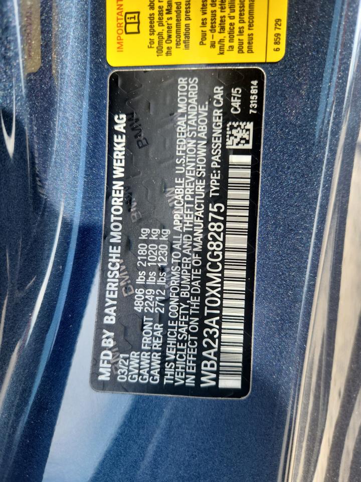 2021 BMW 430I VIN: WBA23AT0XMCG82875 Lot: 62367135