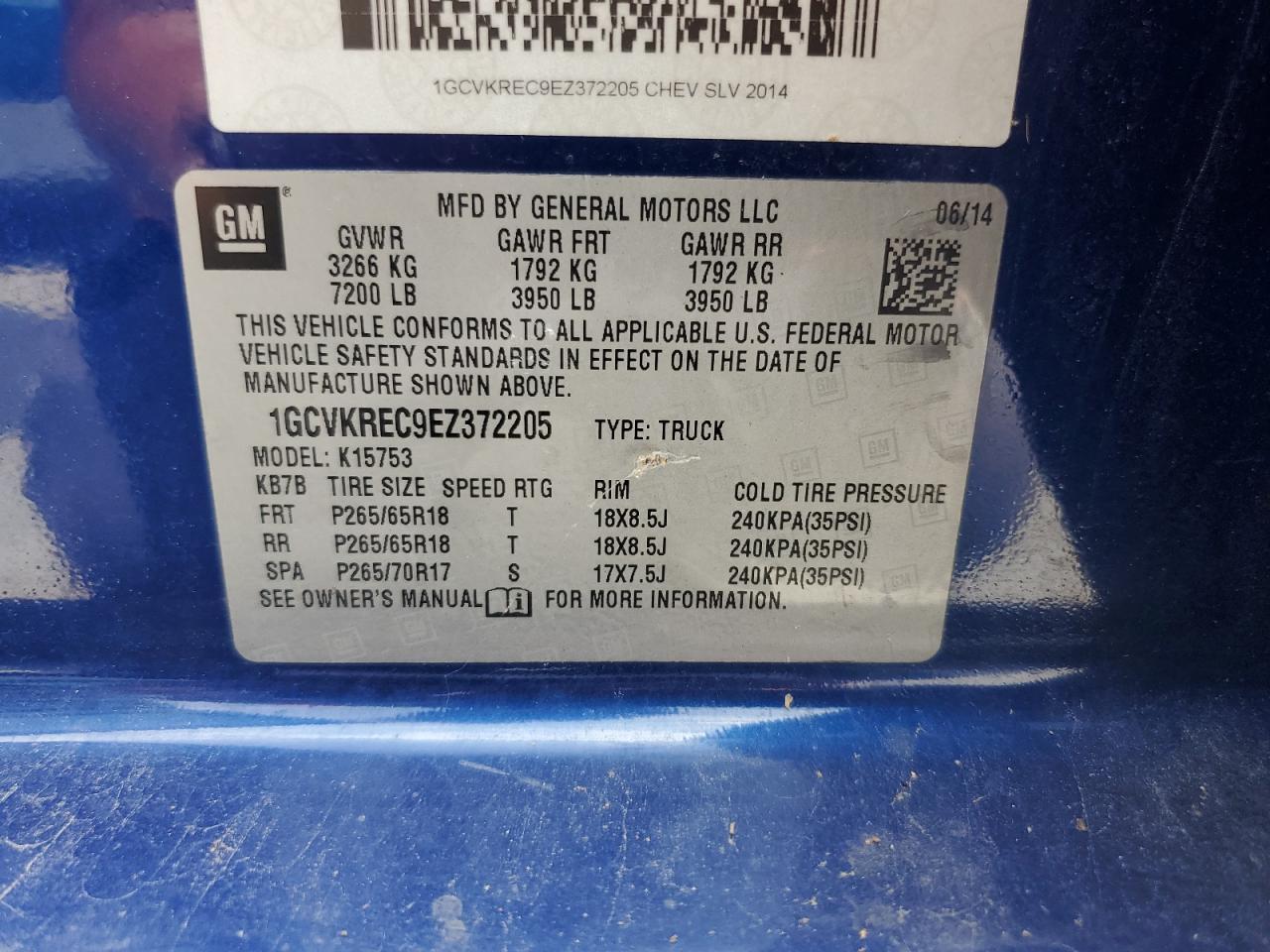 CHEVROLET ALL Models 2014 VIN 1GCVKREC9EZ372205 photo 12
