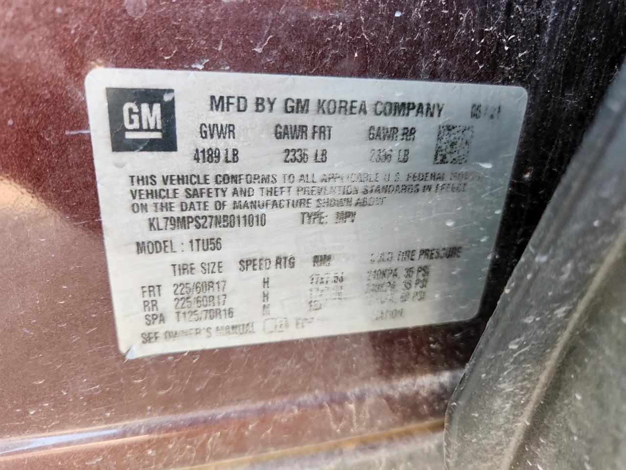 2022 Chevrolet Trailblazer Lt VIN: KL79MPS27NB011010 Lot: 61148465
