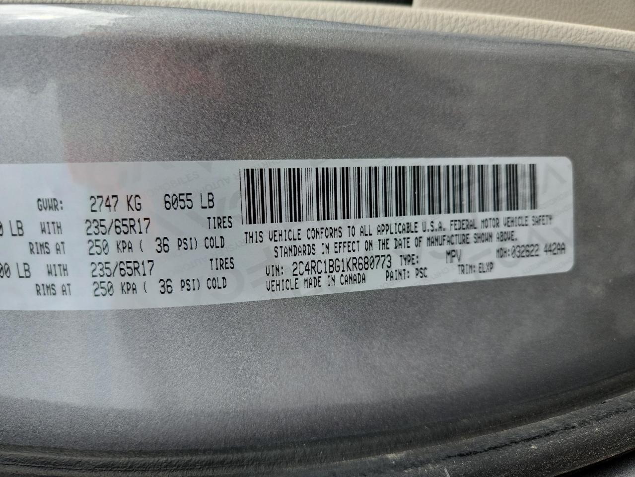 2019 Chrysler Pacifica Touring L VIN: 2C4RC1BG1KR680773 Lot: 62576765