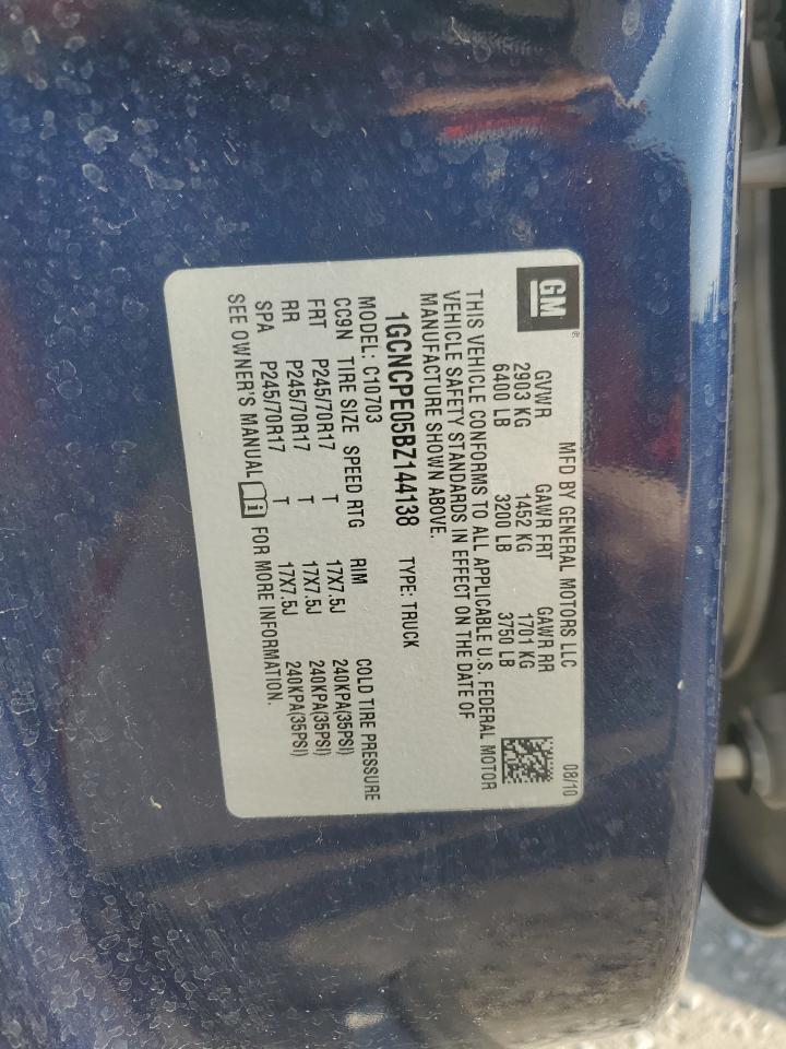 2011 Chevrolet Silverado C1500 VIN: 1GCNCPE05BZ144138 Lot: 61928385