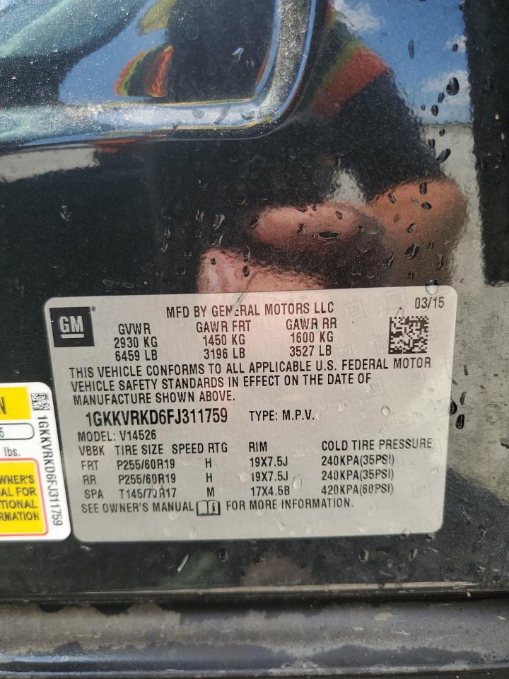 2015 GMC Acadia Slt-1 VIN: 1GKKVRKD6FJ311759 Lot: 62066305