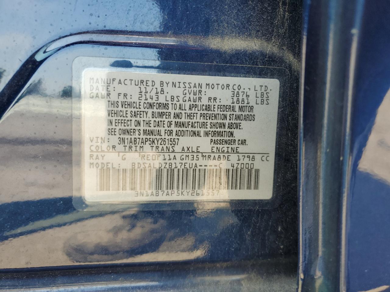 NISSAN SENTRA 2019 VIN 3N1AB7AP5KY261557 photo 13
