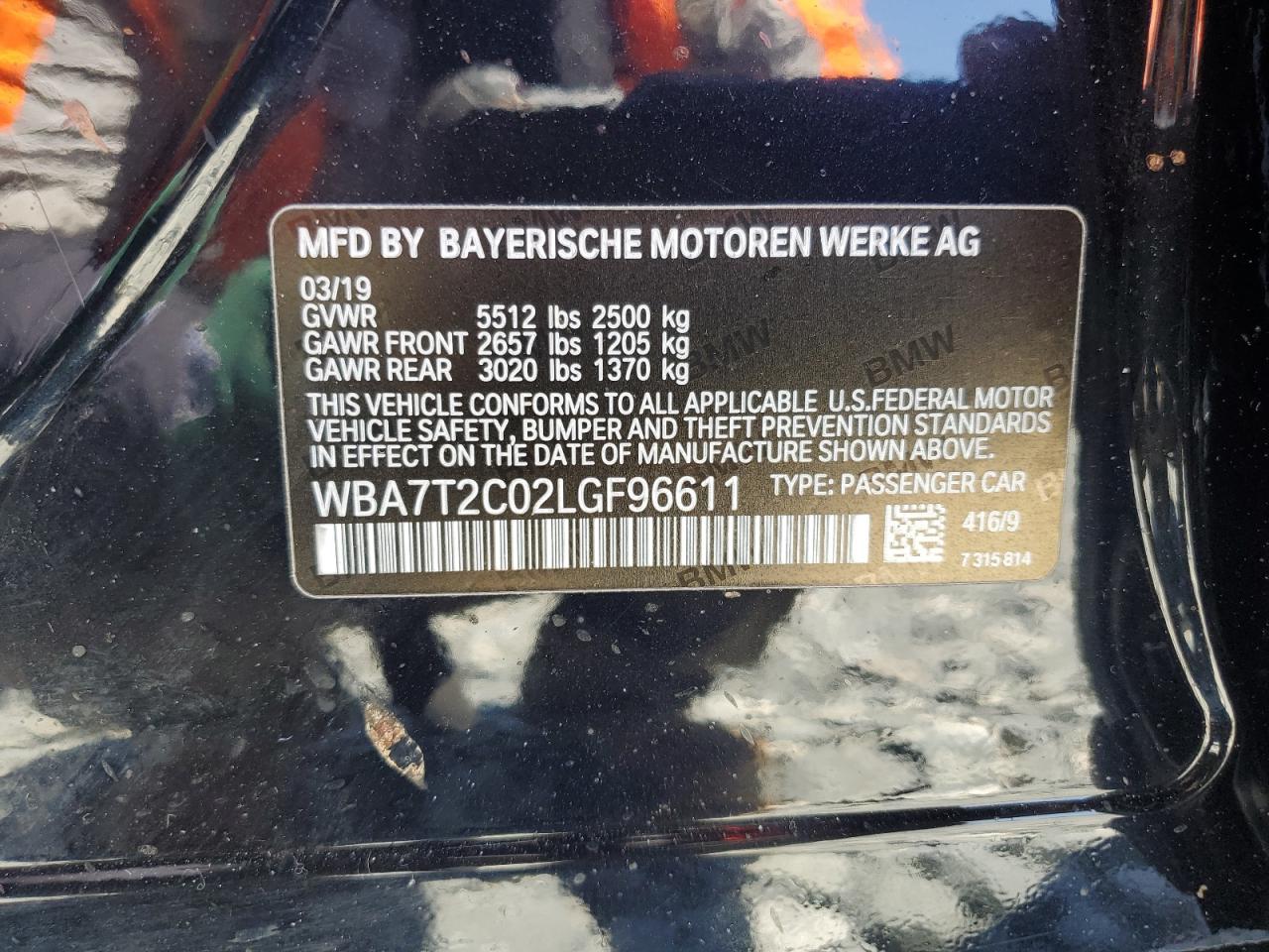 2020 BMW 740 I VIN: WBA7T2C02LGF96611 Lot: 61451935