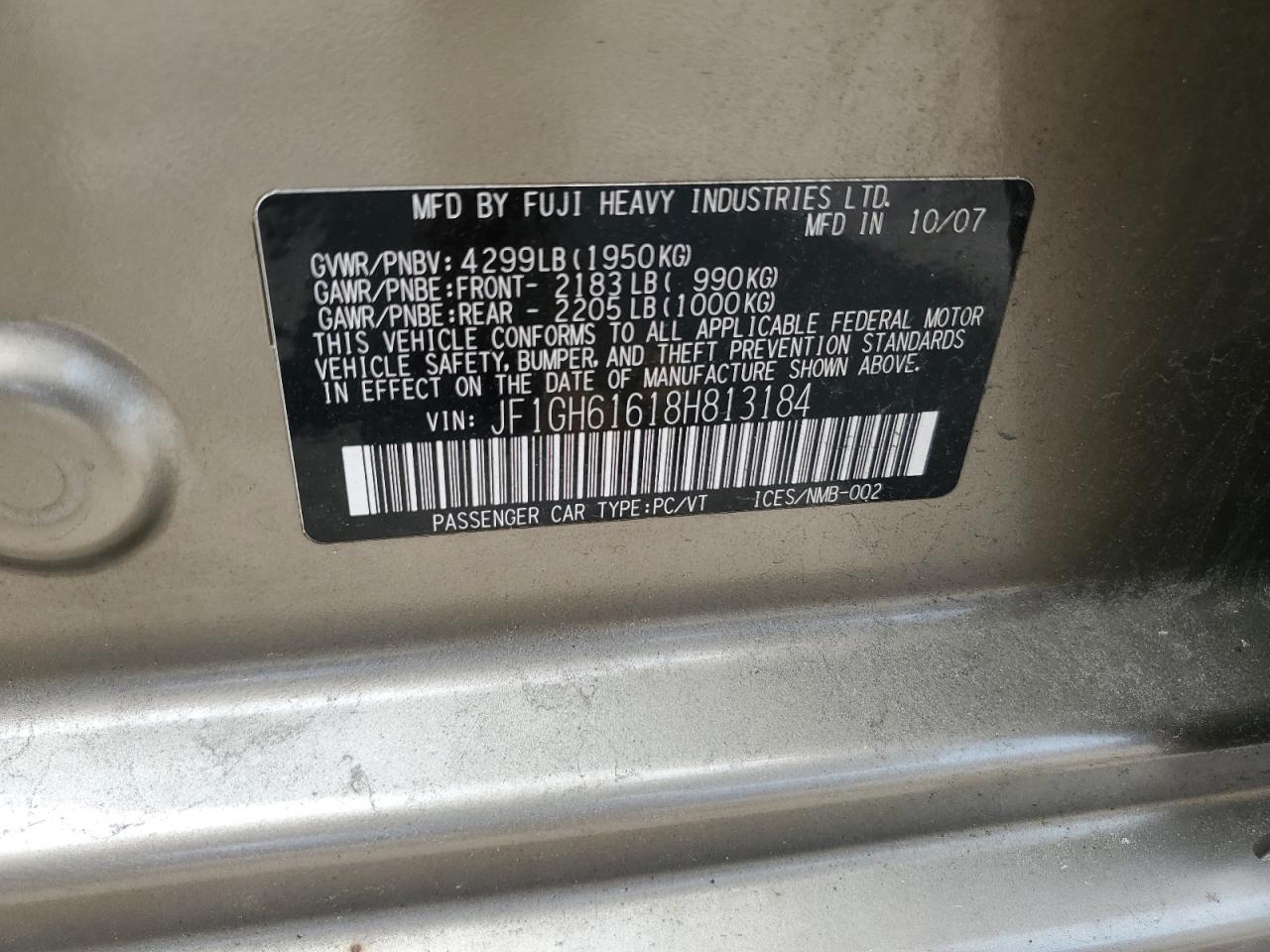 2008 Subaru Impreza 2.5I VIN: JF1GH61618H813184 Lot: 59088425