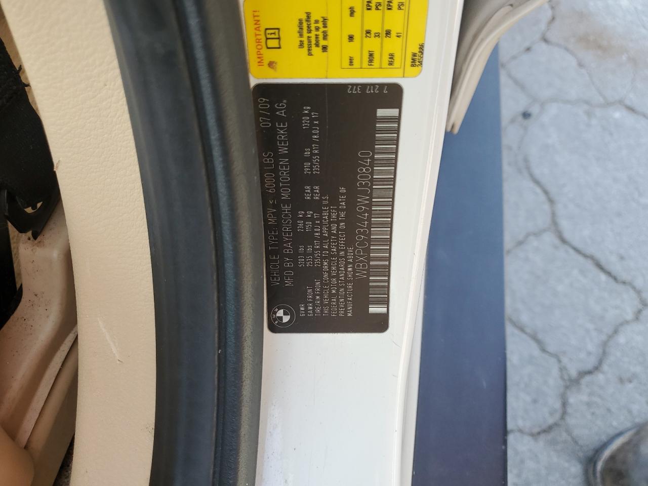 2009 BMW X3 xDrive30I VIN: WBXPC93449WJ30840 Lot: 62821385